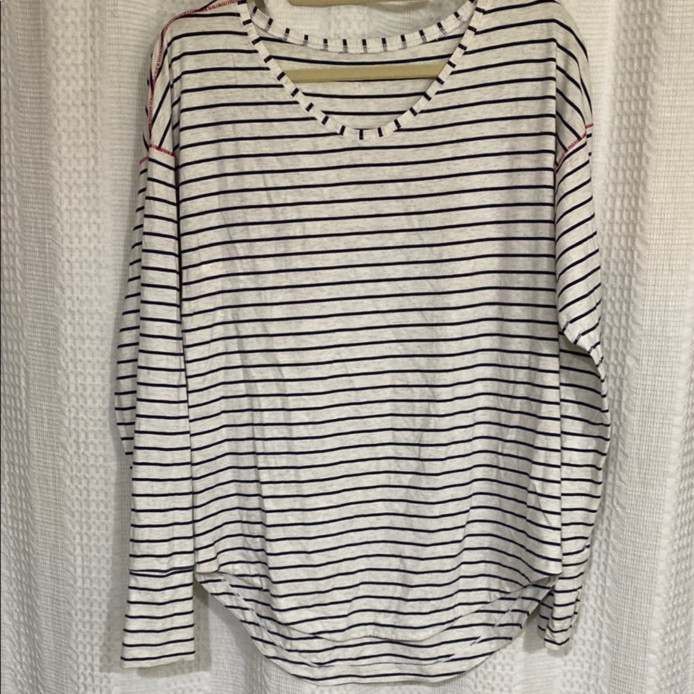 Lululemon Athletica Black and White Striped Long Sleeve Tee